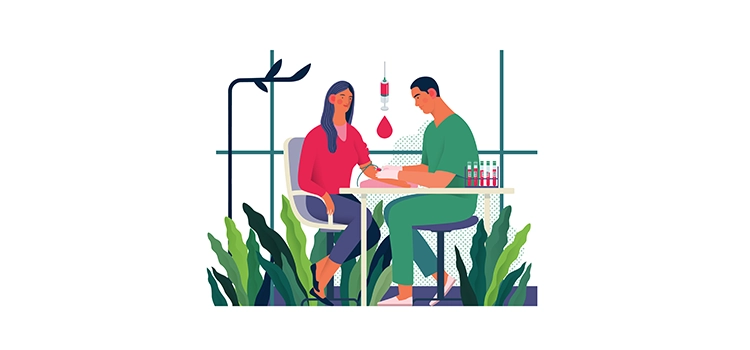Medical tests illustration - blood test performed in an outdoor setting.